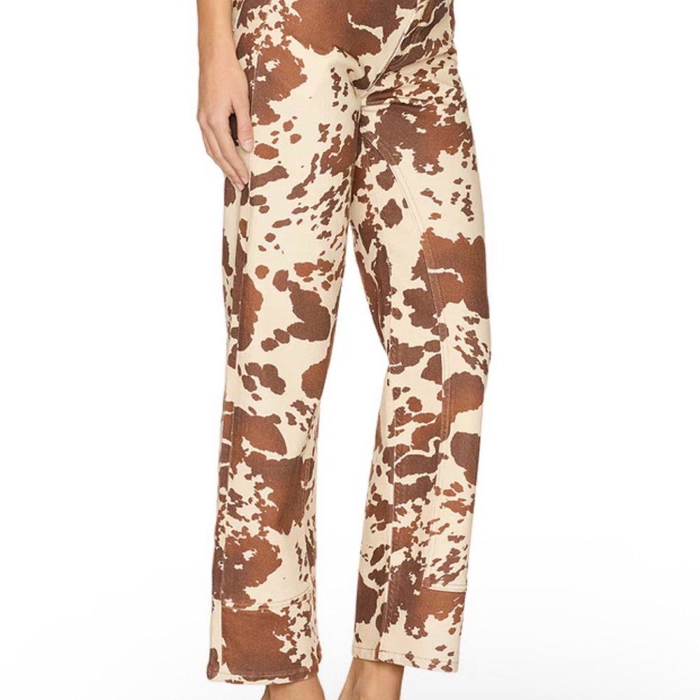 We The Free Cream and Brown Cow Print Wide Leg Jeans - Picture 2 of 14